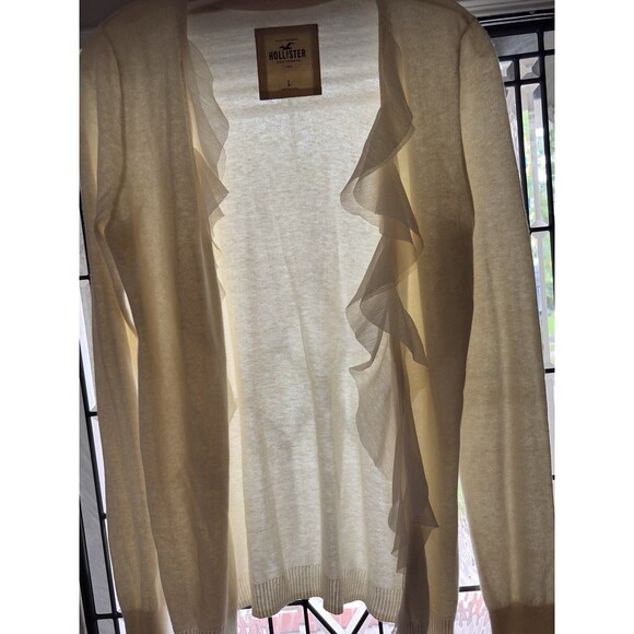 Vintage Hollister  Lg Y2K Cream Knit Cardigan Ruffle Edging Cotton Cottage Core - Picture 6 of 16